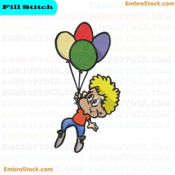 Child Flying With Balloons Embroidery Design 22