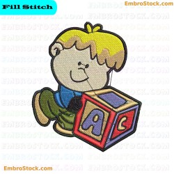 Child Holding Alphabet Block Embroidery Design 7