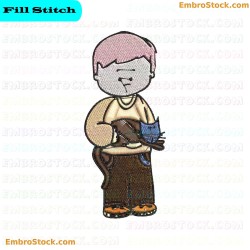 Child Holding Cat Embroidery Design 29