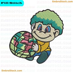 Child Holding Globe Embroidery Design 12