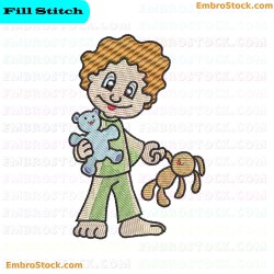 Child Holding Two Stuffed Toys Embroidery Design 8