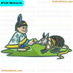 Child Interacting With Animal Embroidery Design 14