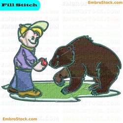 Child Interacting With Bear Embroidery Design 10