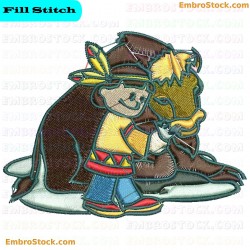 Child Interacting With Bear Embroidery Design 12