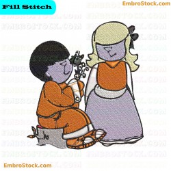 Child Offering Flowers To Friend Embroidery Design 31