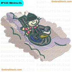 Child On Sled Embroidery Design 1