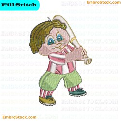 Child Playing Baseball Embroidery Design 6