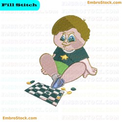 Child Playing Checkers Embroidery Design 5