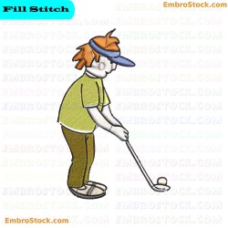 Child Playing Golf Embroidery Design 4