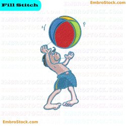 Child Playing With A Colorful Ball Embroidery Design 36