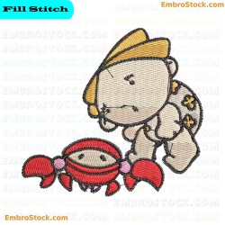 Child Playing With Sea Crab Embroidery Design 5