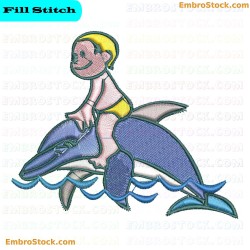 Child Riding Dolphin Embroidery Design 3