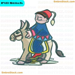 Child Riding Donkey Embroidery Design 2