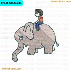 Child Riding Elephant Embroidery Design 7