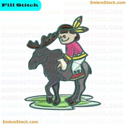 Child Riding Moose Embroidery Design 11