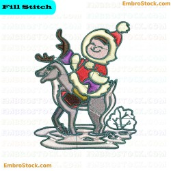 Child Riding Reindeer Embroidery Design 6