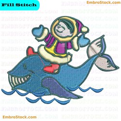 Child Riding Whale Embroidery Design 6