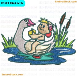 Child Sitting On Swan Embroidery Design 20