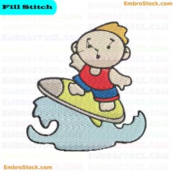 Child Surfing Embroidery Design 4