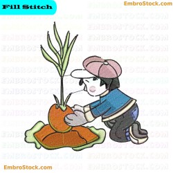 Child Tending To Tomato Plant Embroidery Design 1