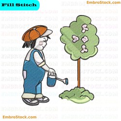 Child Watering Plant Embroidery Design 8