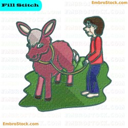 Child With Donkey Embroidery Design 11