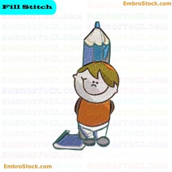 Child With Drawing Pencil Embroidery Design 4