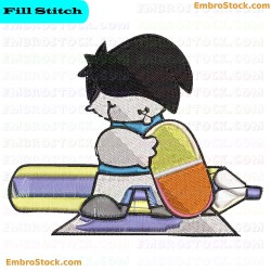 Child With Drawing Tools Embroidery Design 7