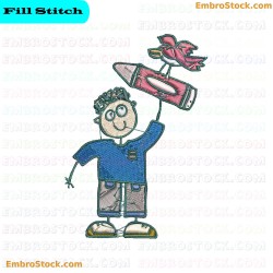 Child With Rocket Embroidery Design 15