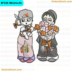 Children Holding Flowers Embroidery Design 1