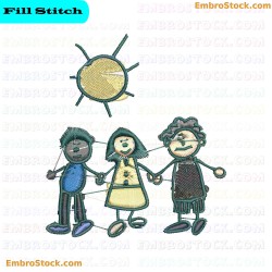 Children Holding Hands Embroidery Design 17