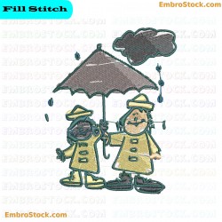 Children Under Rain Embroidery Design 6