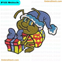 Christmas Bug With Gift Embroidery Design 2