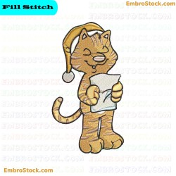 Christmas Caroling Cat Embroidery Design 1