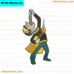 Circus Performer Juggling Fire Embroidery Design 13