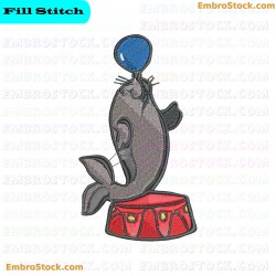 Circus Seal Performing Embroidery Design 7