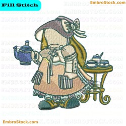 Classic Bunny Serving Tea Embroidery Design 5