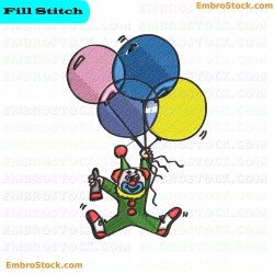 Clown Ascending With Balloons Embroidery Design 11