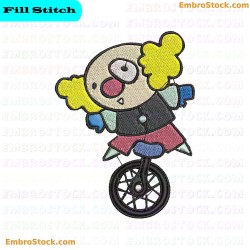 Clown Character On Unicycle Embroidery Design 9