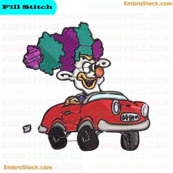 Clown In Car Embroidery Design 16