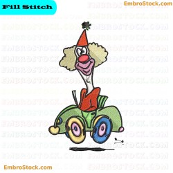 Clown In Toy Car Embroidery Design 15