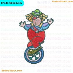 Clown On A Unicycle Embroidery Design 4