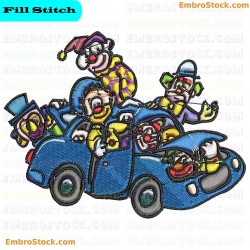 Clowns In A Car Embroidery Design 12