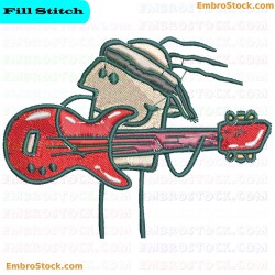 Coffee Cup Playing Guitar Embroidery Design 11