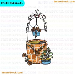 Colonial Garden Well Embroidery Design 7