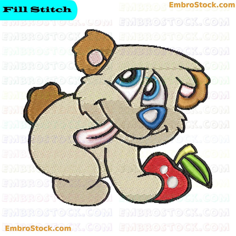 An image of a colorfully embroidered bear in a seated position.