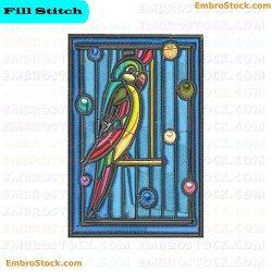 Colorful Bird On Branch Embroidery Design 32