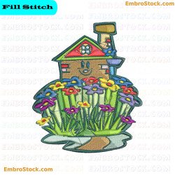 Colorful House Embroidery Design 3