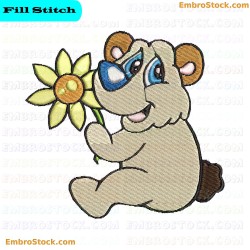 Cool Bear Holding Flower Embroidery Design 11