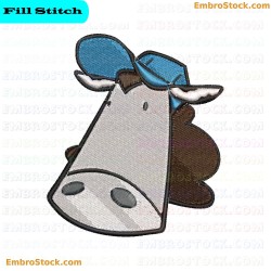 Cow Wearing A Blue Hat Embroidery Design 25